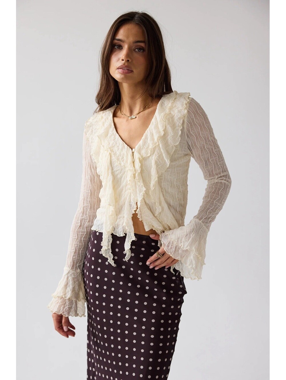 Stoned Immaculate Ivory Ruffled Bell-Sleeve Blouse Whimsical Fairy Pirate Sz M